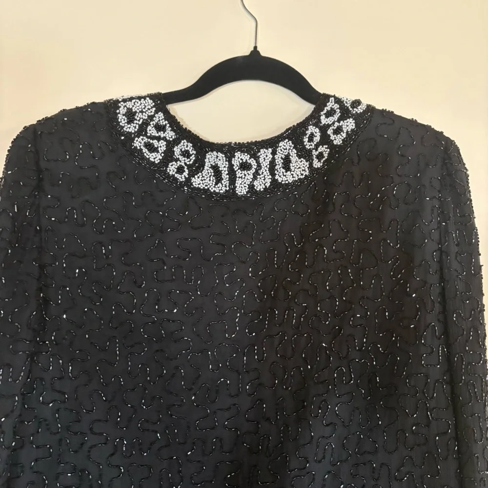 Landmark 100% Silk Hand-Beaded Evening Jacket – Black & White Medium/Large - Picture 5 of 10